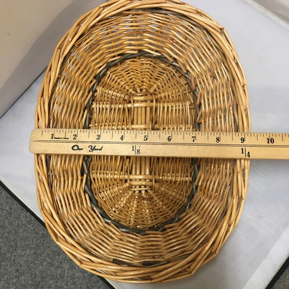 Oval Wicker Basket Home Decor Medium Natural Tan Two-Tone Woven Tray Farmhouse